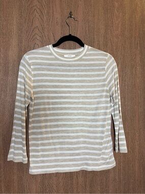 Vince Tan and White Striped 3/4 Sleeve Tee